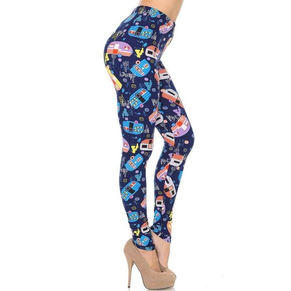 Plus Size Buttery soft Colorful‎ Blue Camper Womens Leggings - Picture 3 of 6